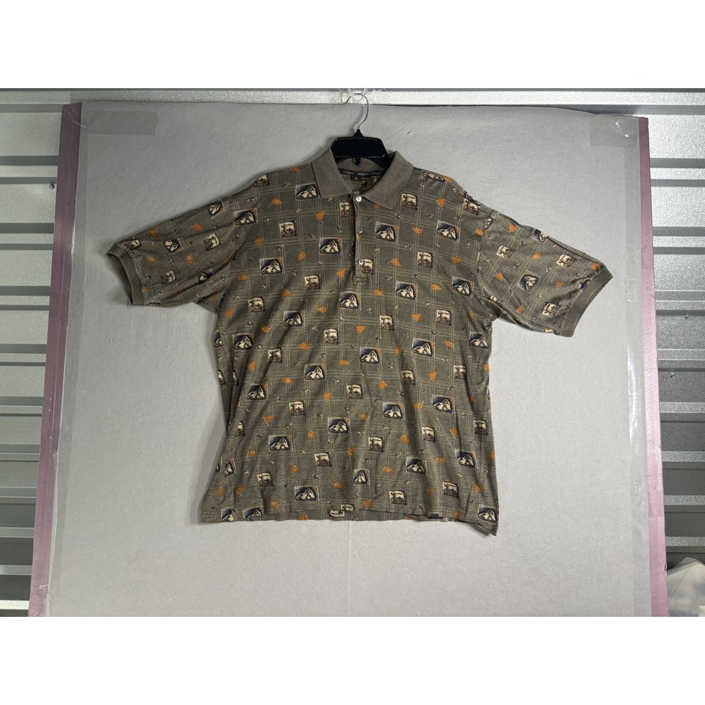 Bobby Jones Golf Print Polo Shirt Men's L Green 100% Cotton Italy